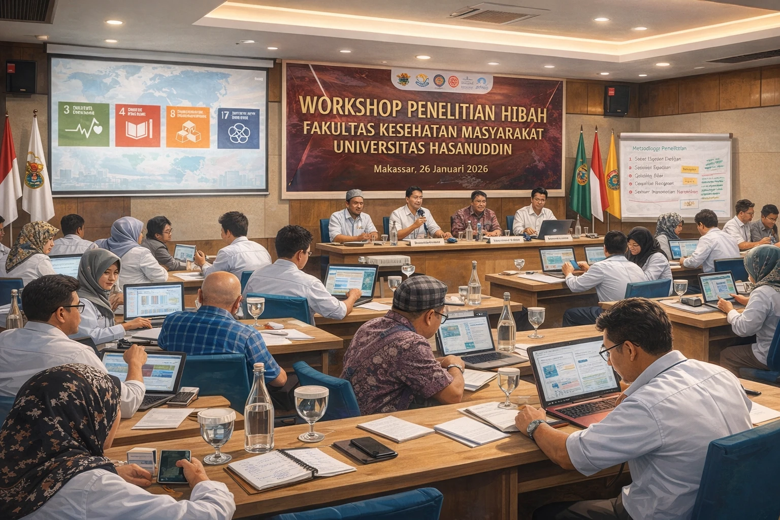Suasana Workshop Penelitian Hibah yang diselenggarakan Fakultas Kesehatan Masyarakat Universitas Hasanuddin di Makassar, Senin (26/1/2026), sebagai upaya penguatan kapasitas riset dan penyusunan proposal penelitian dosen.